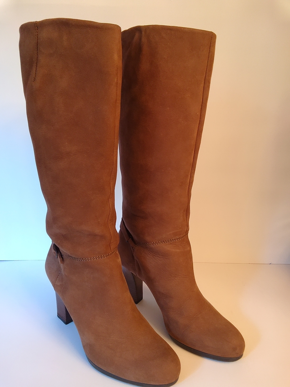 Clarks Tan Suede Knee-High Block Heel Boots